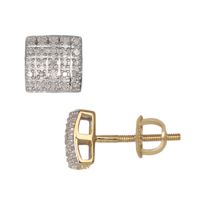 Cushion Micro-Pavé Square Diamond Stud Earrings 0.17ct 10K Yellow Gold - bayamjewelry
