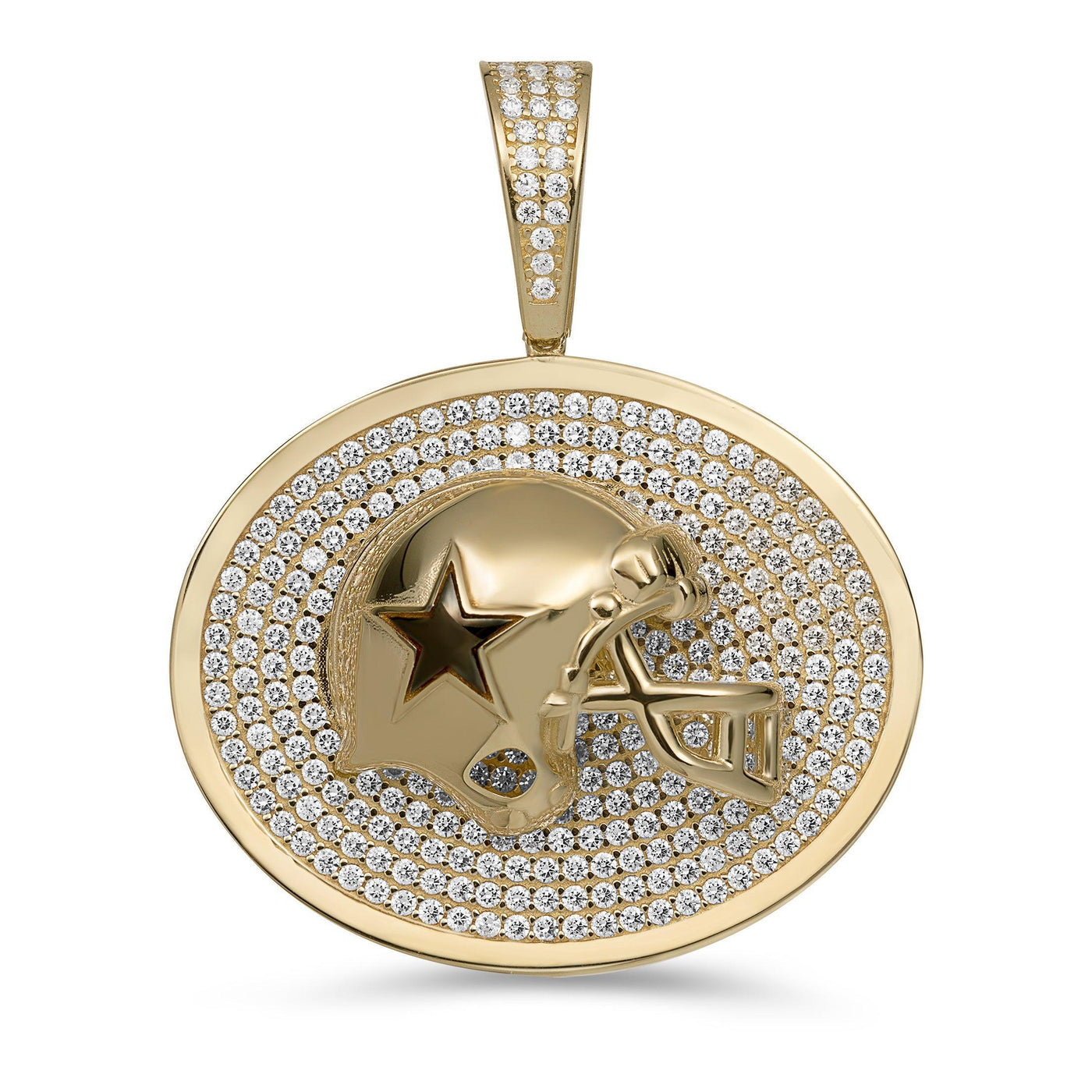 CZ Dallas Cowboys Helmet Medallion Pendant 10K Yellow Gold - bayamjewelry