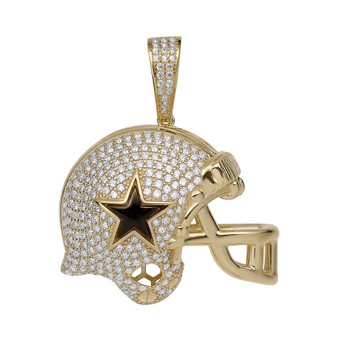 CZ Dallas Cowboys Helmet Pendant 10K Yellow Gold - bayamjewelry