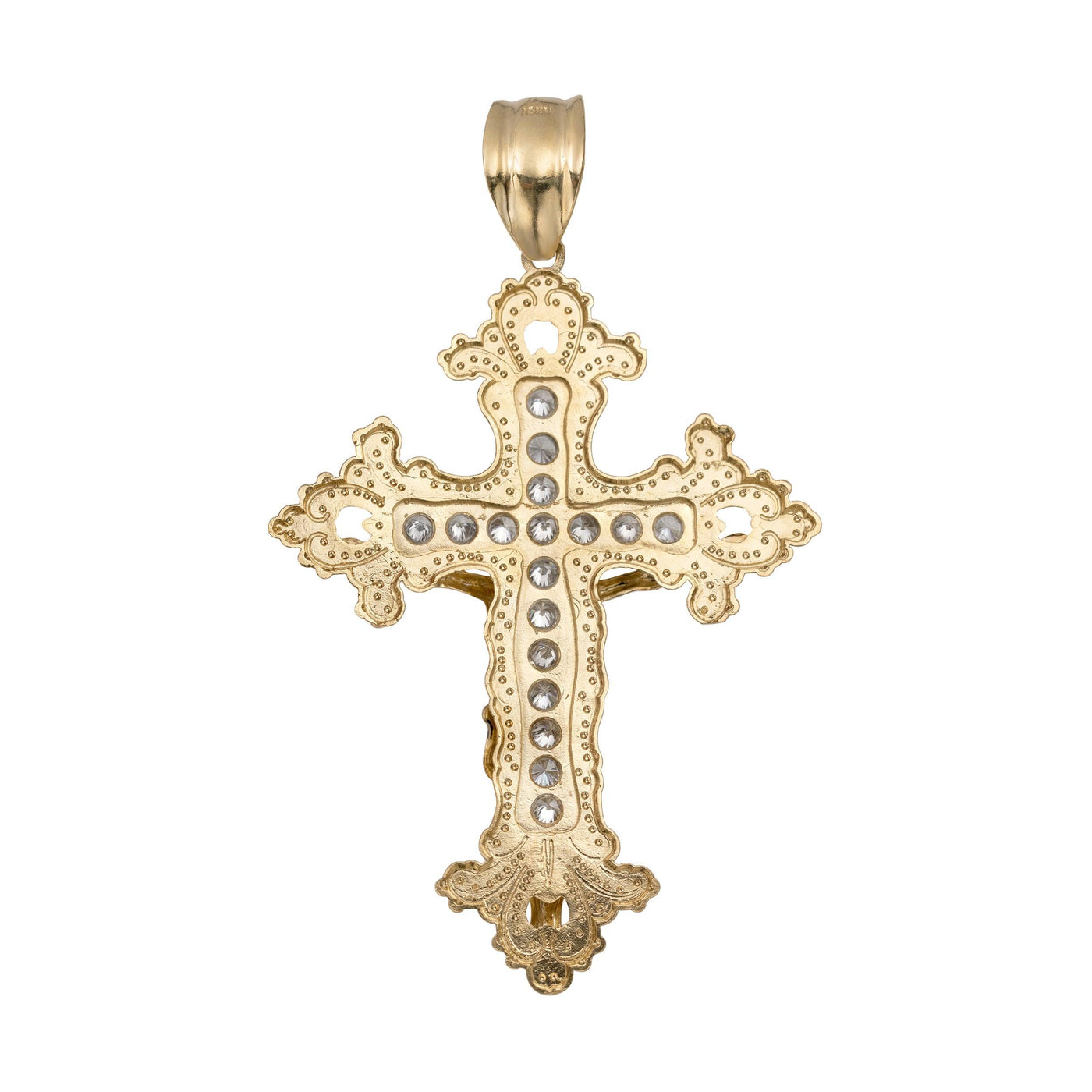 CZ Diamond-Cut Jesus Crucifix Cross Pendant 10K Yellow Gold - bayamjewelry