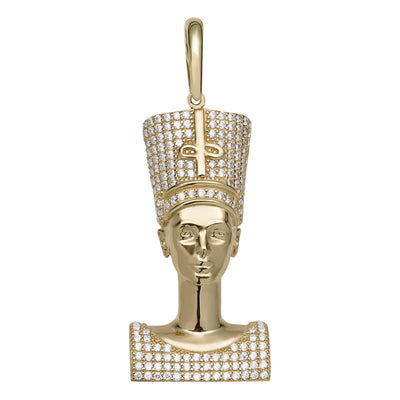 CZ Egyptian Queen Nefertiti Head Pendant 10K Yellow Gold - bayamjewelry