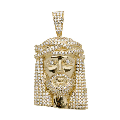 CZ Face of Jesus Pendant Solid 14K Yellow Gold - bayamjewelry