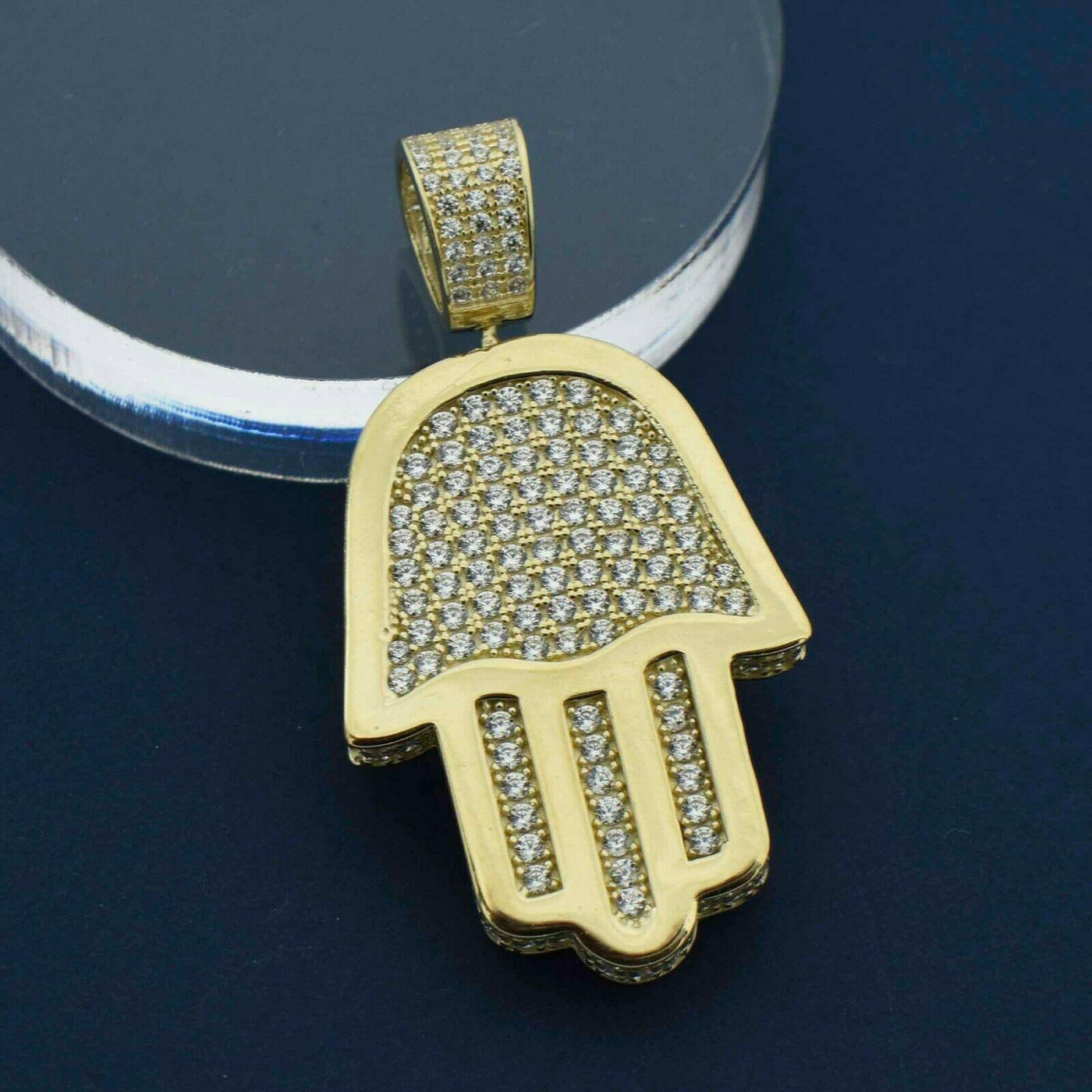 CZ Hamsa Pendant Charm 10K Solid Yellow Gold - bayamjewelry