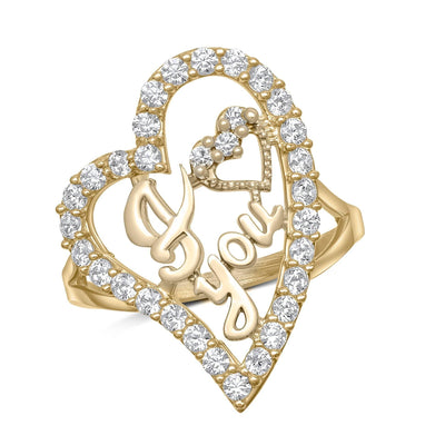 CZ Heart "I Love You" CZ Ring Solid 10K Yellow Gold - bayamjewelry