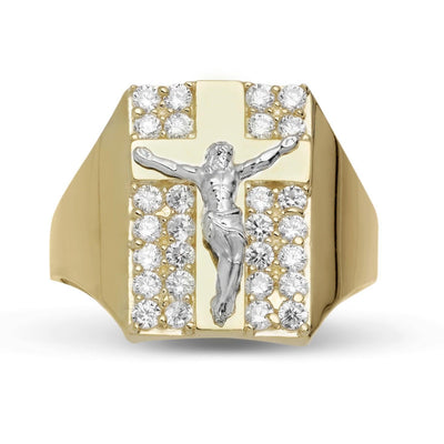 CZ Jesus Crucifix Ring Solid 10K Yellow Gold - bayamjewelry