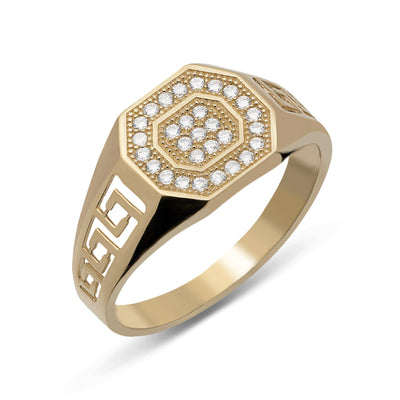 CZ Octagon Greek Style Ring Solid 10K Yellow Gold - bayamjewelry