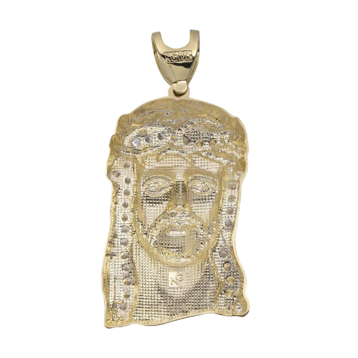 CZ Shiny Face Of Jesus Pendant Solid 10K Yellow Gold - bayamjewelry