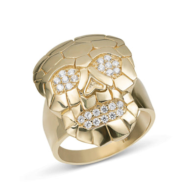 CZ Skull Ring Solid 10K Yellow Gold - bayamjewelry