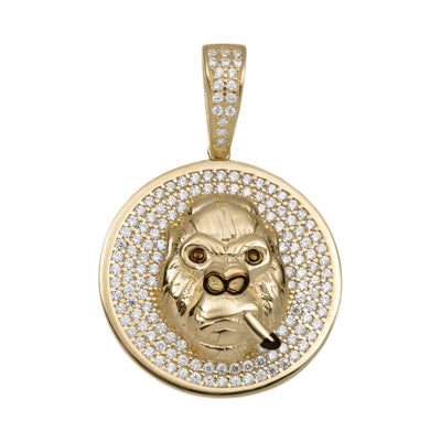 CZ Smoking Gorilla Pendant 10K Yellow Gold - bayamjewelry