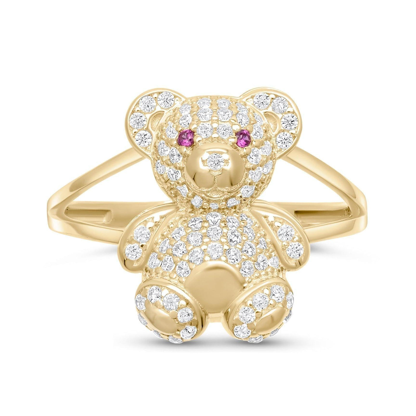 cz teddy bear with colorful eyes ring solid 10k yellow gold bayamjewelry 7 24150972 a181 4843 9f62