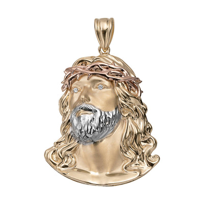 CZ Textured Face of Jesus Pendant 14K Tri-Color Gold - bayamjewelry