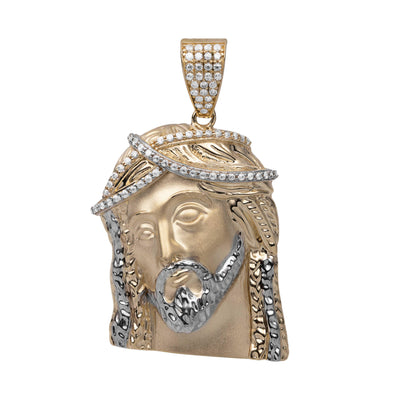 CZ Two-Tone Face of Jesus Pendant 14K Yellow Gold - bayamjewelry