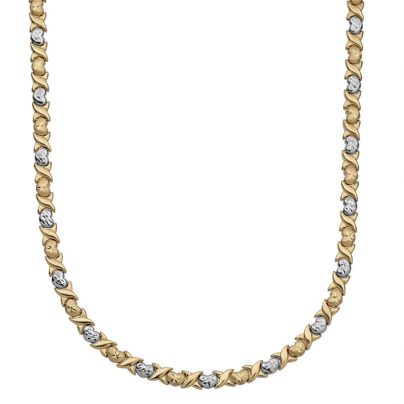 Diamond-Cut Hearts & Kisses Stampato Necklace 10K Yellow White Gold