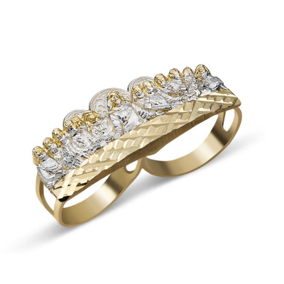 Diamond-Cut Last Supper Two-Finger Ring 10K Yellow Gold