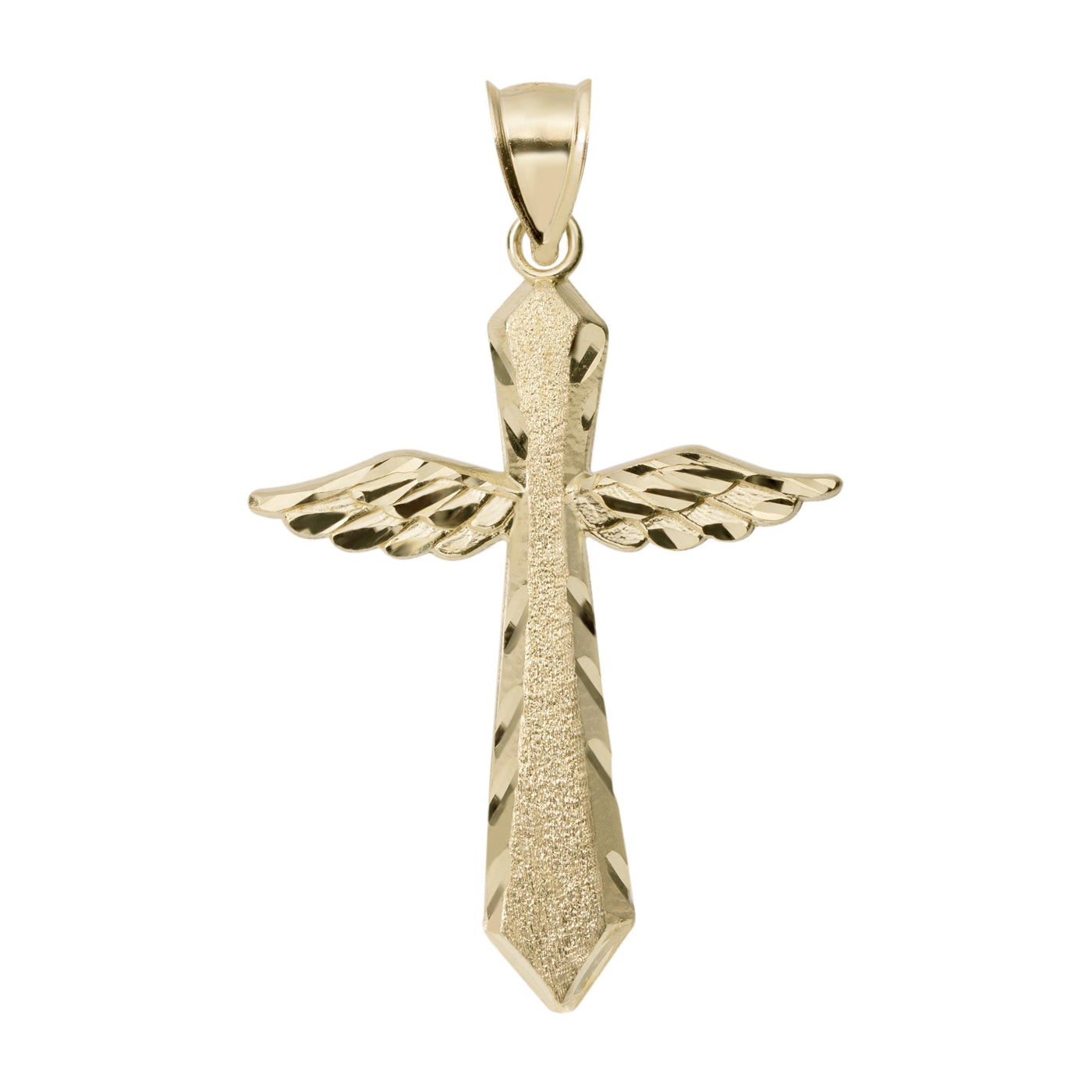 Diamond-Cut Angel Wings Cross Pendant 10K Yellow Gold - bayamjewelry