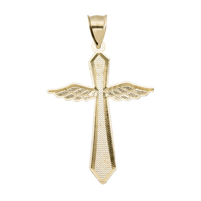 Diamond-Cut Angel Wings Cross Pendant 10K Yellow Gold - bayamjewelry
