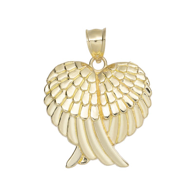 Diamond Cut Angel Wings Heart Pendant 10K Yellow Gold - bayamjewelry