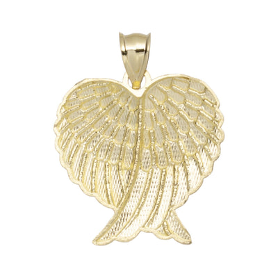 Diamond Cut Angel Wings Heart Pendant 10K Yellow Gold - bayamjewelry