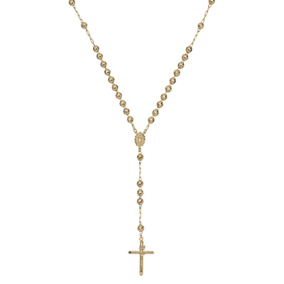 Diamond Cut Cross Rosary Crucifix Chain Necklace 14K Yellow Gold - bayamjewelry