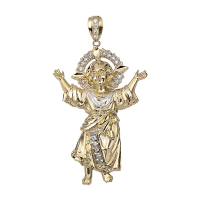 Diamond-Cut CZ Divino Nino Baby Jesus Pendant 10K Yellow Gold - bayamjewelry