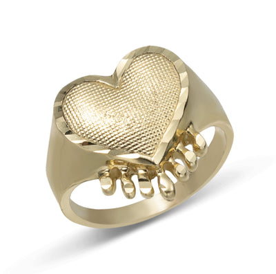Diamond-Cut Dripping Heart Ring Solid 10K Yellow Gold - bayamjewelry