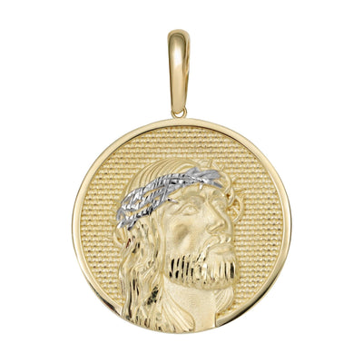 Diamond-Cut Face of Jesus Medallion Pendant 10K Yellow Gold - bayamjewelry