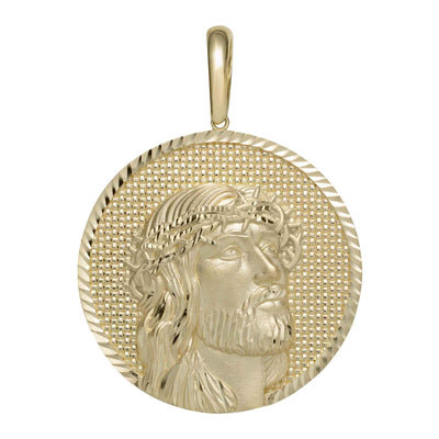 Diamond Cut Face Of Jesus Medallion Pendant 10K Yellow Gold - bayamjewelry