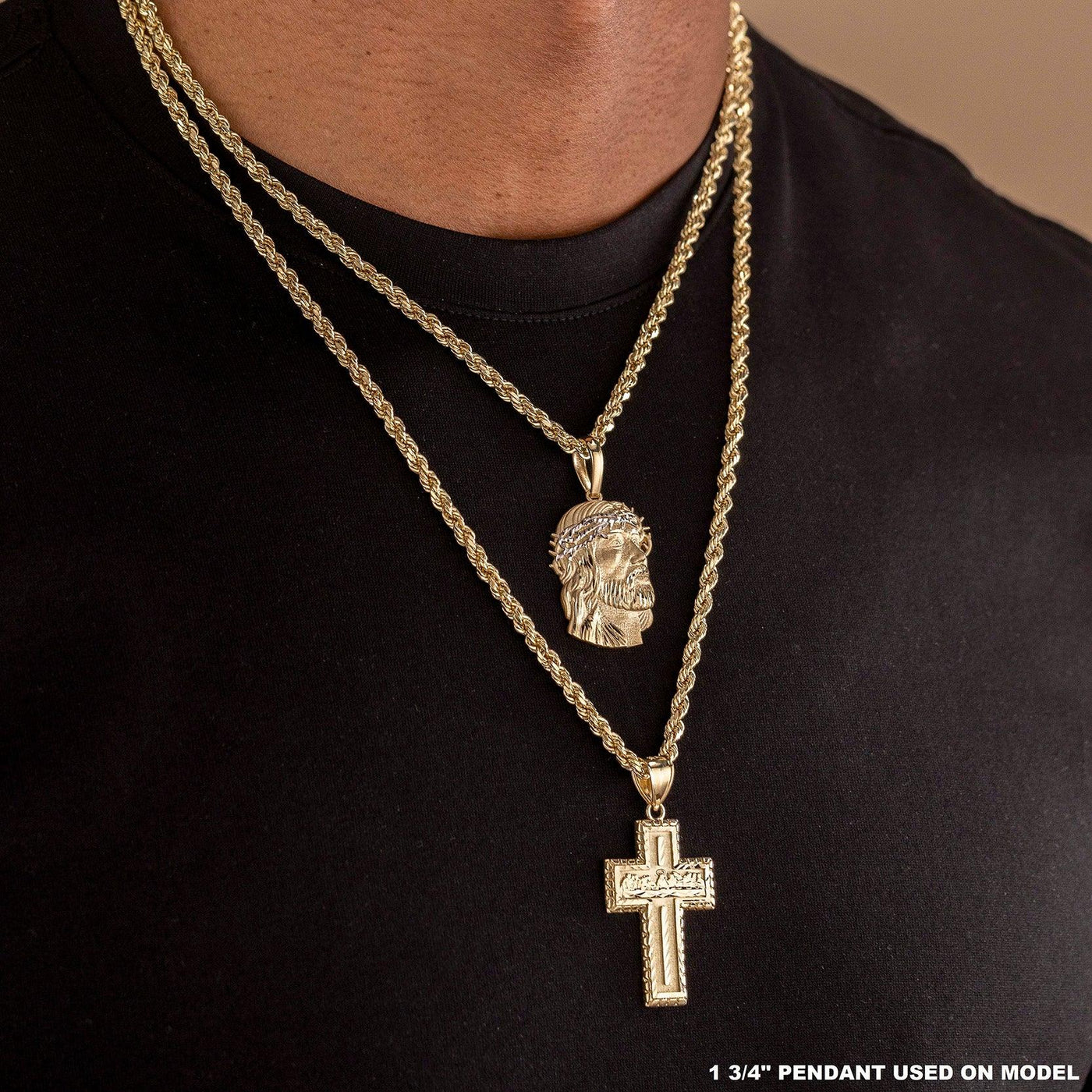 Diamond Cut Face Of Jesus Two-Tone Pendant Solid 10K Yellow Gold - bayamjewelry