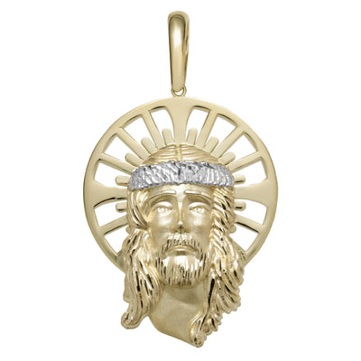 Diamond Cut Face Of Jesus With Halo Charm Pendant 10K Yellow Gold - bayamjewelry