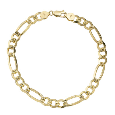 Diamond Cut Figaro Link Bracelet 14K Yellow Gold - Solid - bayamjewelry