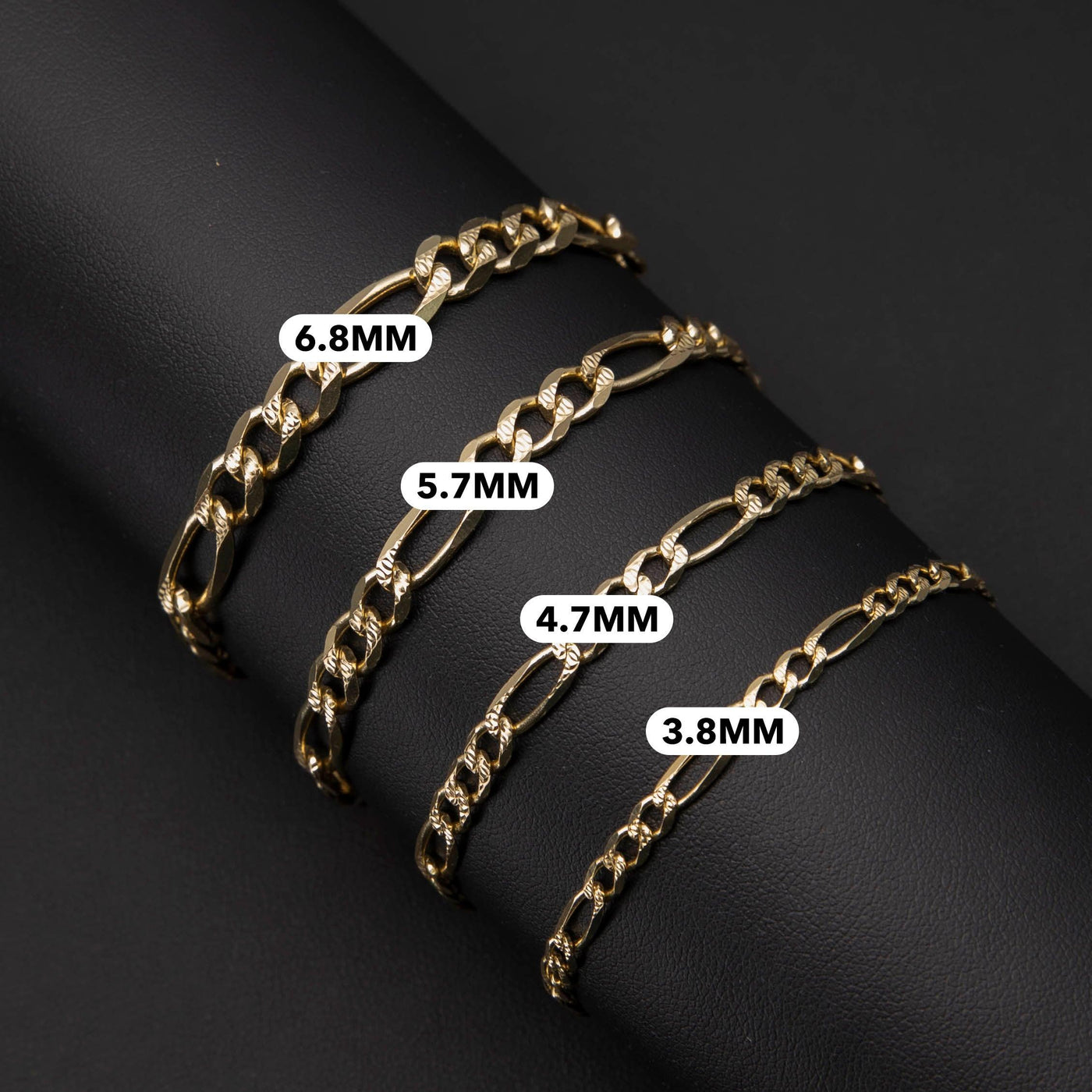 Diamond Cut Figaro Link Bracelet 14K Yellow Gold - Solid - bayamjewelry