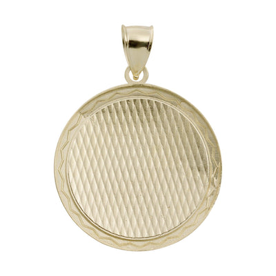 Diamond-Cut Frame Round Medallion Pendant 10K Yellow Gold - bayamjewelry