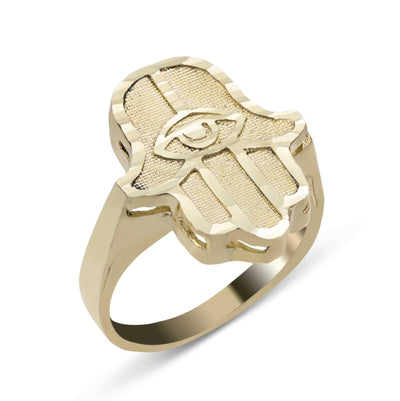 Diamond-Cut Hamsa Evil Eye Ring 10K Yellow Gold - bayamjewelry