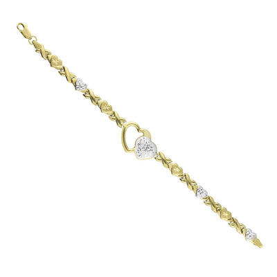 Diamond Cut Hearts & Kisses Bracelet 10K Yellow White Gold - bayamjewelry