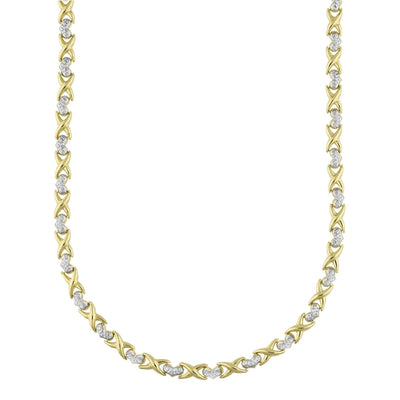 Diamond Cut Hearts & Kisses Chain Necklace 10K Yellow White Gold - bayamjewelry