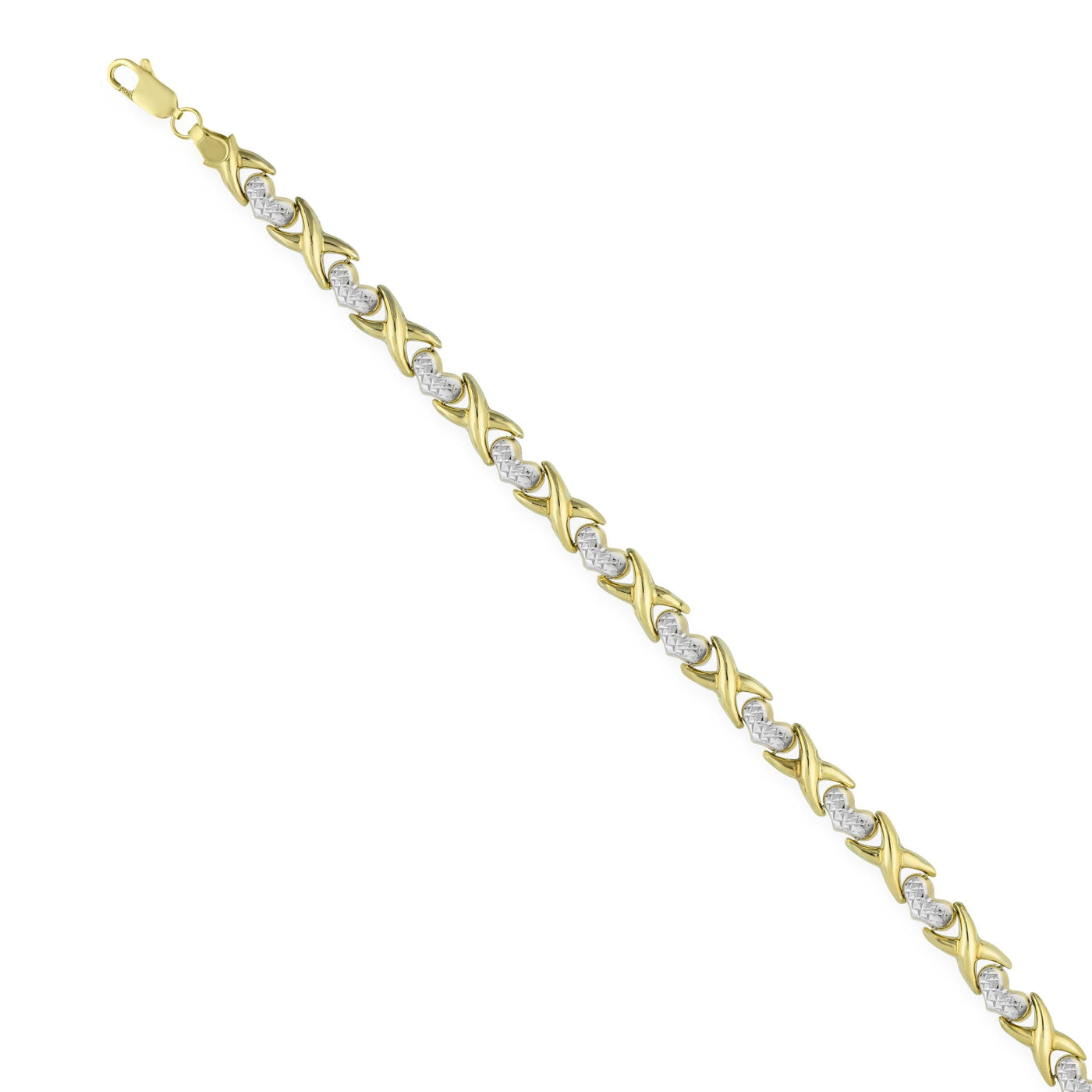 Diamond Cut Hearts & Kisses Chain Necklace 10K Yellow White Gold - bayamjewelry
