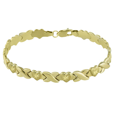 Diamond Cut Hearts and Kisses Stampato Bracelet 10K Yellow Gold - bayamjewelry