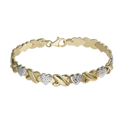 Diamond Cut Hearts & Kisses Stampato Bracelet 10K Yellow White Gold - bayamjewelry