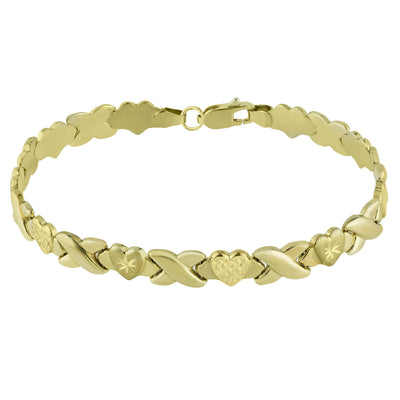 Diamond Cut Hearts & Kisses Stampato Bracelet 14K Yellow Gold - bayamjewelry