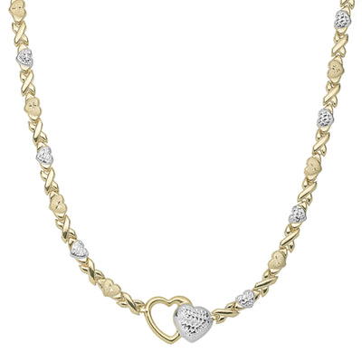Diamond Cut Hearts and Kisses Stampato Necklace 14K Yellow White Gold - bayamjewelry