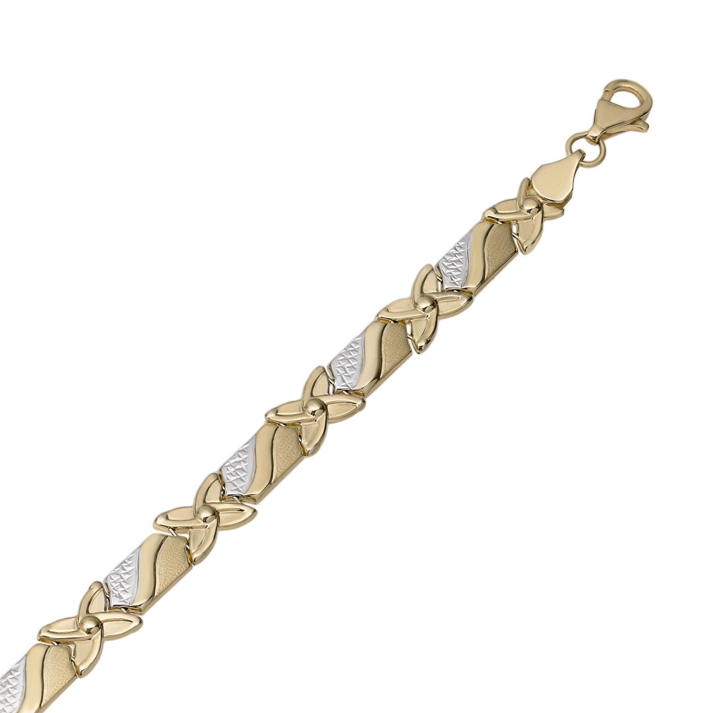 Diamond Cut Hugs & Kisses Stampato Bracelet 10K Yellow White Gold - bayamjewelry