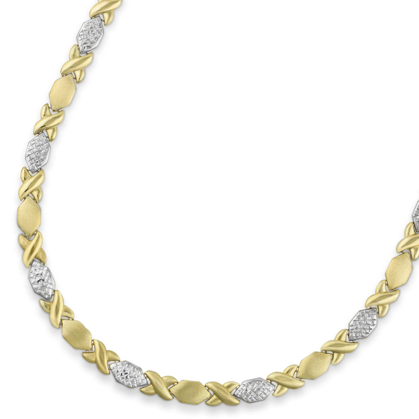 Diamond Cut Hugs & Kisses Stampato Necklace 10K Yellow White Gold - bayamjewelry