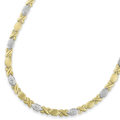 Diamond Cut Hugs & Kisses Stampato Necklace 10K Yellow White Gold - bayamjewelry