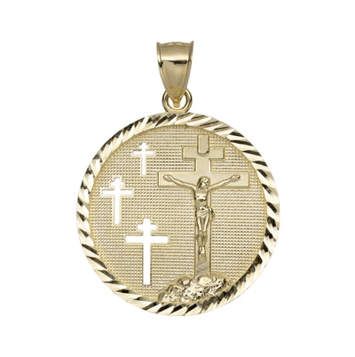 Diamond Cut Jesus Crucifix Cross Medallion Pendant 10K Yellow Gold - bayamjewelry