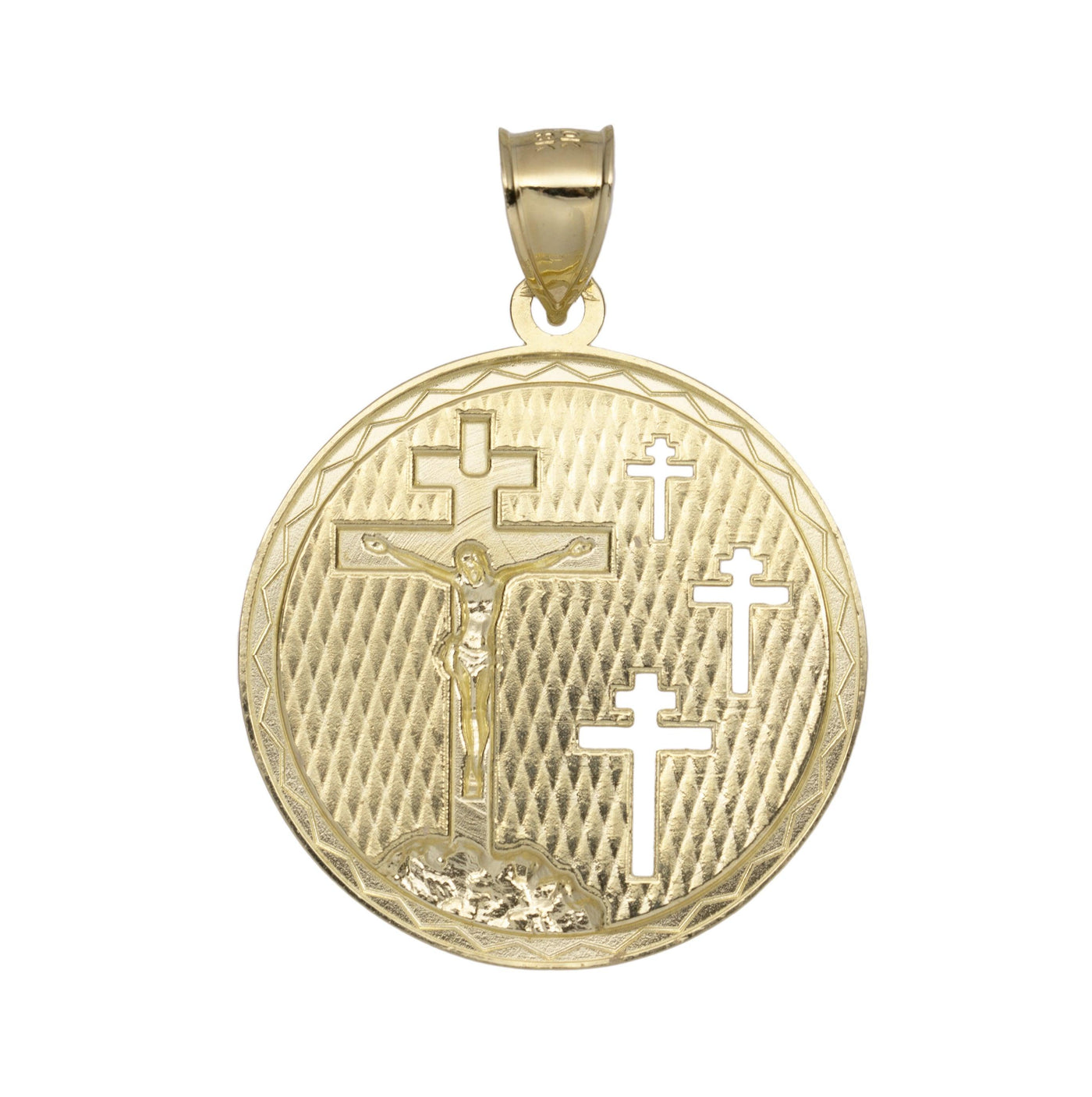 Diamond Cut Jesus Crucifix Cross Medallion Pendant 10K Yellow Gold - bayamjewelry