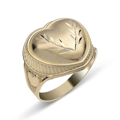 Diamond-Cut Large Heart Ring 10K Yellow Gold - bayamjewelry