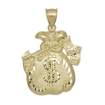 Diamond-Cut Money Bag Luck Pendant 10K Yellow Gold - bayamjewelry