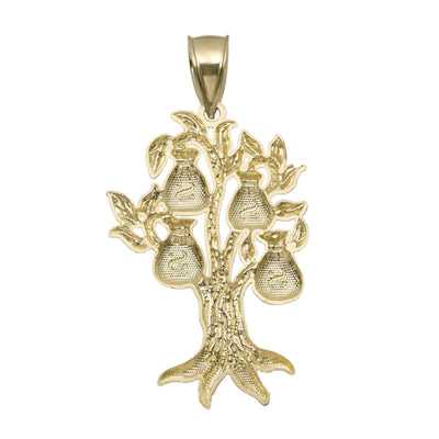 Diamond-Cut Money Bag Tree Pendant 10K Yellow Gold - bayamjewelry