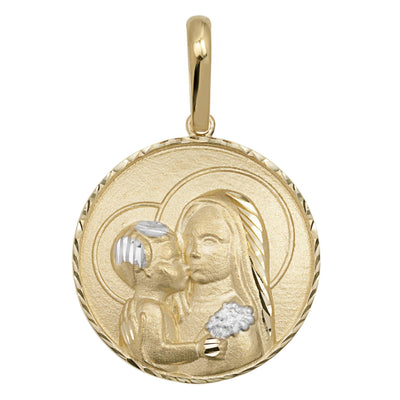 Diamond-Cut Mother & Child Medallion Pendant Solid 10K Yellow Gold - bayamjewelry