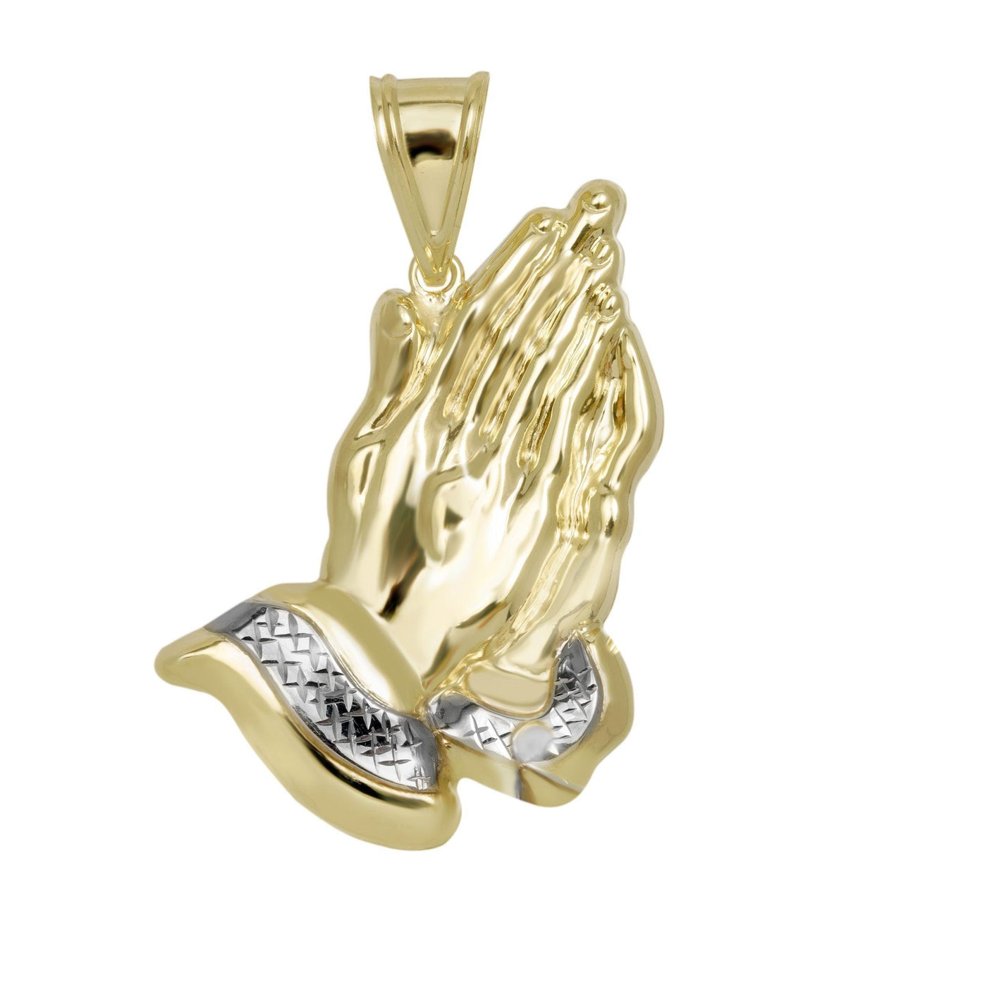 Diamond-Cut Praying Hands Pendant 10K Yellow Gold - bayamjewelry